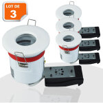 Lot de 3 support de spot bbc etanche ip65 blanc 87mm avec douille gu10 automatique ref. 830w