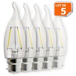 Lot de 5 ampoules led flamme coup de vent filament 4 watt (q. 42 watt) culot b22  baonnette