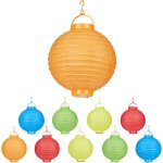 Lampion chinois led abat - jour papier lanterne boule 20 cm rond d�coration set de 10 � piles, color� ...