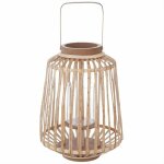 Silumen - lanterne d�co en rotin et verre pour bougie 12cm - beige
