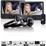 Lecteur dvd double ecran 9 pouces avec supports et casque noir