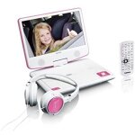 Lecteur dvd portable 9 avec casque usb et support de montage rose