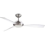 Leds c4 sirocco ventilateur de plafond � 3 pales 132 cm avec lumi�re led nickel satin�, pales transparentes ...