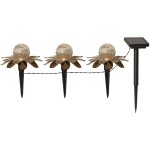 Piquet de terre solaire lilly, led, 3 boules de verre, or, extrieur, mtal, pique dcorative, capteur ...