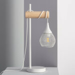 Ledkia - lampe � poser m�tal et bois monah blanc
