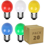 Pack 20 ampoules led e27 3w 300 lm g45 5 couleurs multicolore