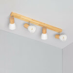 Ledkia - plafonnier m�tal et bois tautau 4 spots blanc