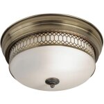 Licht - erlebnisse - plafonnier m�tal verre e27 ip44 rond d : 35 cm en laiton antique blanc 2 lampes ...