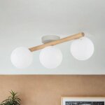 Licht - erlebnisse - plafonnier mtal verre g9 bois clair blanc 3 lampes allong moderne