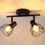 Linghhang - plafonnier industriel spots et rails de spots noir, plafonnier 2 spots led orientable avec ...