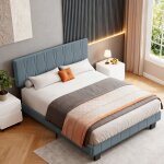 Lit 140x200 cm - sommier � lattes et t�te de lit capitonn�e - hauteur de la t�te de lit r�glable - compatible ...