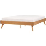 Lit double moderne 140 x 200 cm sommier � lattes chambre � coucher placage bois de fr�ne clair berric ...