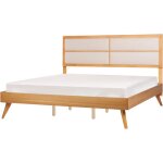 Beliani - lit double moderne mdf 180 x 200 cm sommier  lattes tte de lit bois clair poissy