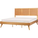 Lit double moderne rustique 180 x 200 cm t�te de lit cadre � lattes bois de fr�ne clair istres