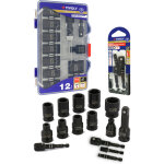 Lot de 1 coffret de douilles  choc de 12p : 9 douilles  choc  8  24mm + 2 adaptateurs + 1 rallonge ...