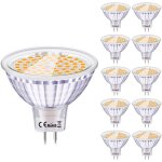 Lot de 10 ampoules gu5. 3 led, 6w mr16 12v, blanc chaud 2700k, quivalent 50w halogne, lumire 540lm, ...