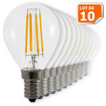 Lot de 10 ampoules led filament culot e14 forme g45 4 watt (�q 42 watts) blanc chaud