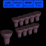 Lutece - arc - lot de 10 ampoules led gu10 4. 9w 470lm 4000k - garantie 5 ans