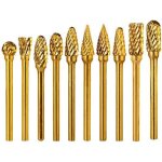 Lot de 10 fraises rotatives en carbure de titane � double coupe - tige de 3 mm - t�te de 6 mm - en carbure ...