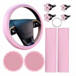 Lot de 10 housses de volant en cuir rose, voiture mignons avec ceinture de s�curit�, porte gobelets