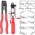 Lot de 10 pinces et colliers de serrage, pince colliers cardan, comprend 2 outils, 8 bandes de sertissage, ...