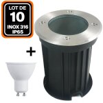 Lot de 10 spot encastrable de sol rond inox 316 ext�rieur ip65 +