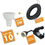 Lot de 10 spot led encastrable complet orientable noir avec ampoule gu10 230v 5w temp�rature de couleur: ...