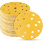 Lot de 100 disques abrasifs 150 mm velcro 120 grains 15 trous pour ponceuse orbitale ronde alatoire ...