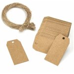 Lot de 100 �tiquettes en papier kraft - �tiquettes � suspendre avec 20 m�tres de ficelle de jute naturelle ...