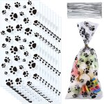 Lot de 100 sacs � friandises imprim�s de pattes pour animaux de compagnie sacs en cellophane pour chiots ...