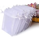 Lot de 100 sacs en organza de qualit� sup�rieure, sacs cadeaux de mariage blancs avec cordon de serrage ...