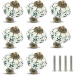 Lot 12 boutons c�ramique ivoire vert forme citrouille style r�tro tirettes tiroir vintage vis incluses ...