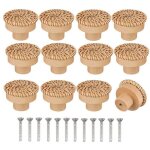 Lot de 12 boutons de commode ronds en rotin de style boh�me - fabriqu�s � la main - avec vis - pour meubles ...