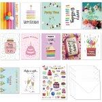 Lot de 12 cartes d'anniversaire avec enveloppe, pliables, avec autocollant, cartes de v?ux happy birthday ...