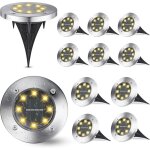 Lot de 12 lampes solaires encastrables avec 8 led 3000k pour jardin, cour, piscine �clairage efficace ...