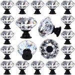 Lot de 12 poign�es de tiroir en verre cristal transparent en forme de losange d�coratif pour cuisine, ...