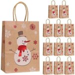 Lot de 12 sacs en papier marron de no�l, sacs cadeaux de no�l, sacs de d�coration de no�l avec poign�es, ...
