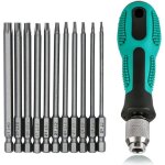 Lot de 12 tournevis torx t6 - t40 - longueur : 75 mm - magn�tique - 1 / 4' - avec trou s2 - en acier ...