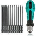 Lot de 12 tournevis torx t6 - t40 - longueur : 75 mm - magntique - 1 / 4' - avec trou s2 - en acier ...