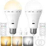 Lot de 2 ampoule led sans fil rechargeable e27, t�l�commande, 3 couleurs, variateur, pour �clairage int�rieur, ...