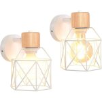 Lot de 2 appliques murales industrielles design cage en m�tal lampe murale bois d�coration ajustable ...