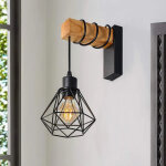 Lot de 2 applique murale industrielle e27 luminaire vintage en métal et bois rétro cage design noir lampe ... Lot de 2 applique murale industrielle e27 luminaire vintage en métal et bois rétro cage design noir lampe ...