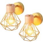 Lot de 2 appliques murales industrielles r�glable design cage en bois m�tal 16cm, lampe murale int�rieure ...