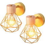 Lot de 2 appliques murales industrielles r�glable design cage en bois m�tal 16cm, lampe murale int�rieure ...