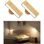 Lot de 2 applique murale intrieure bois, lampe murale sans fil rechargeable usb, rglage de la luminosit ...