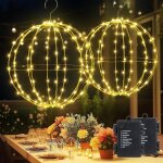 Lot de 2 boules de no�l � piles, guirlande lumineuse d'ext�rieur pliable en m�tal 144 + 120 led, 8 modes, ...
