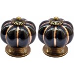 Lot de 2 boutons de meuble en porcelaine noire style vintage en forme de citrouille, boutons de tiroir, ...