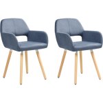 Lot 2 chaises fauteuils tapisses en tissu bleu fonc sur pieds en bois design rtro tendance pour salle ...