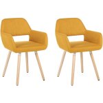 Lot 2 chaises fauteuils tapisses en tissu jaune sur pieds en bois design rtro tendance pour salle  ...