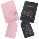 Lot de 2 �tiquettes de bagages et 2 �tuis de passeport, ensembles de documents en cuir pu, porte - passeport, ...